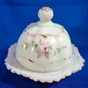 Antique EAPG Dithridge Versailles Milk Glass Butter Dish